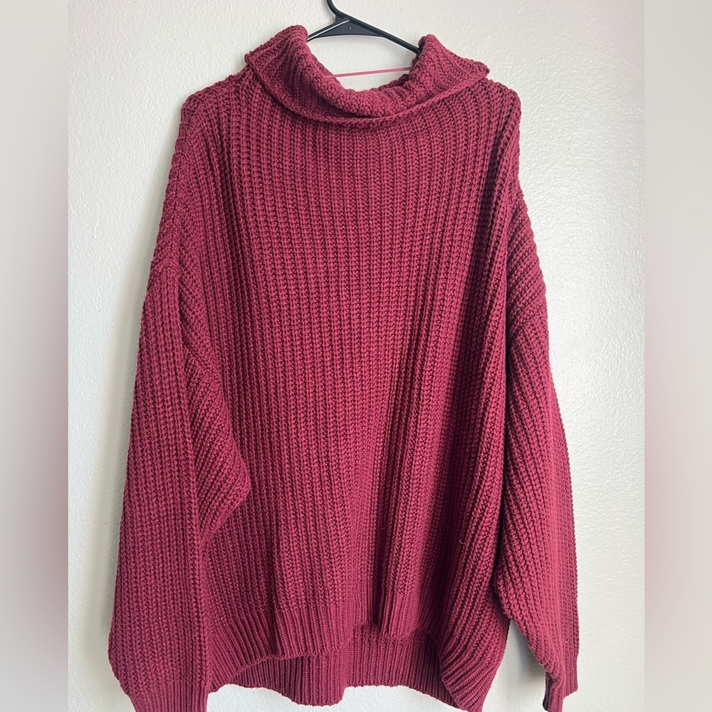 Free People Burgundy Ribbed Turtleneck Sweater